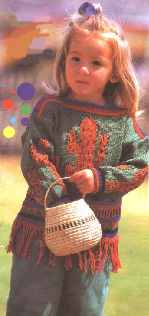 Вязание.Вязаные модели для детей. Пуловер с кактусами и бархомой 